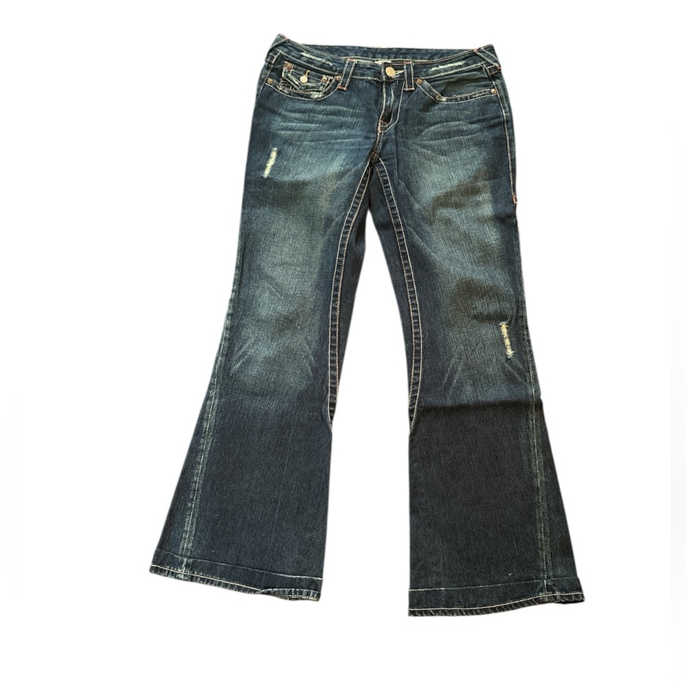 True Religion Womens Flare Jeans in Dark Blue Wash
